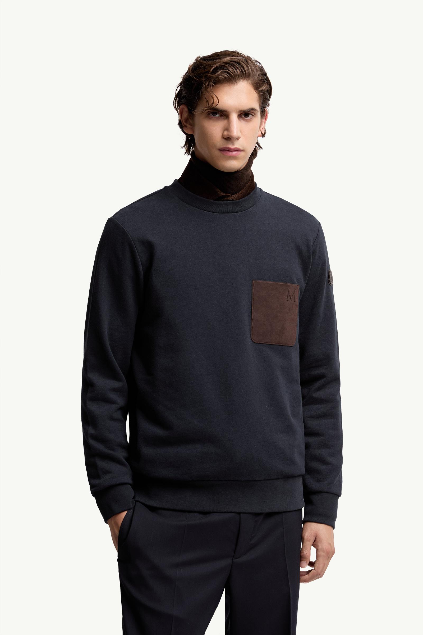 Moncler Cotton & Cashmere Sweatshirt With Pocket Navy Blue Navy Blue