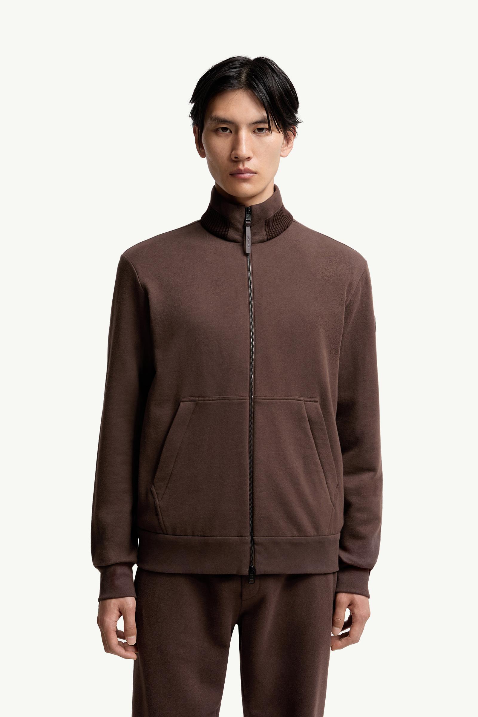Moncler Cotton & Cashmere Zip-Up Sweatshirt Taupe Taupe