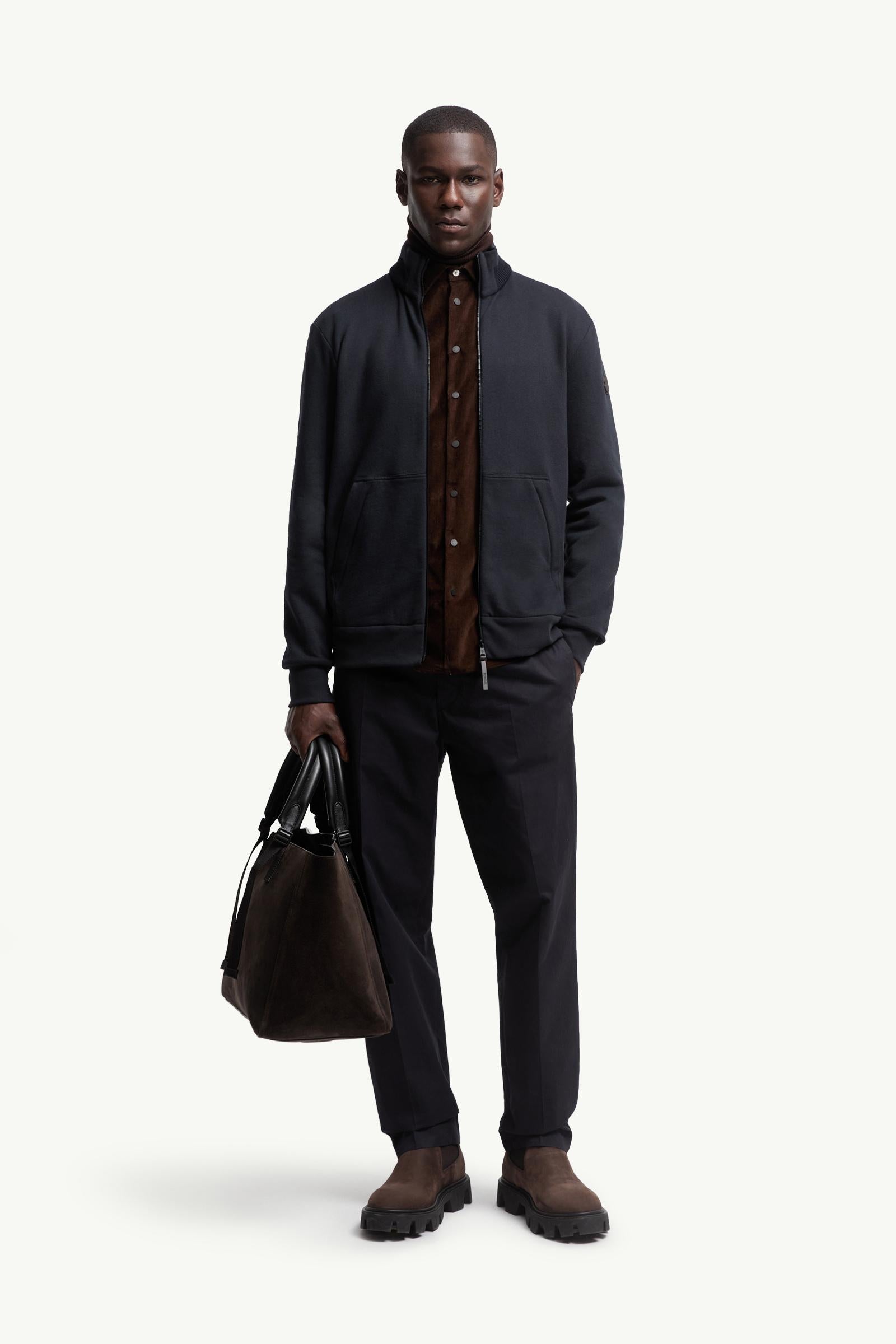 Moncler Cotton & Cashmere Zip-Up Sweatshirt Navy Blue Navy Blue