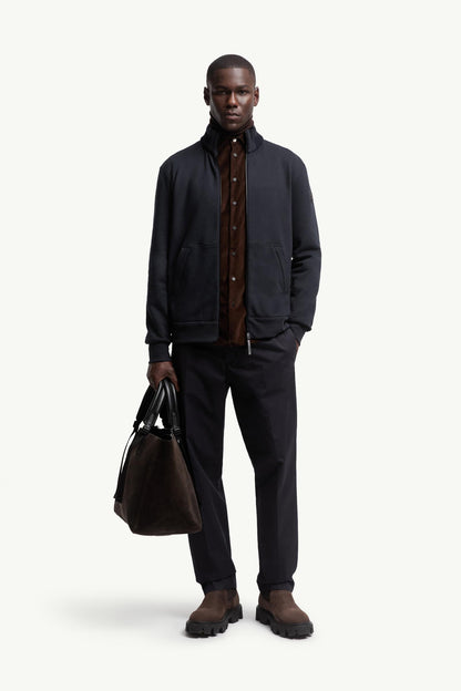 Moncler Cotton & Cashmere Zip-Up Sweatshirt Navy Blue Navy Blue