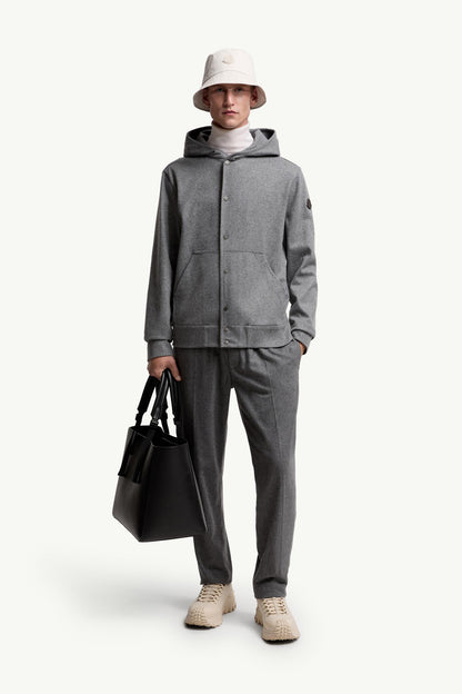 Moncler Wool Blend Zip-Up Hoodie Grey Grey