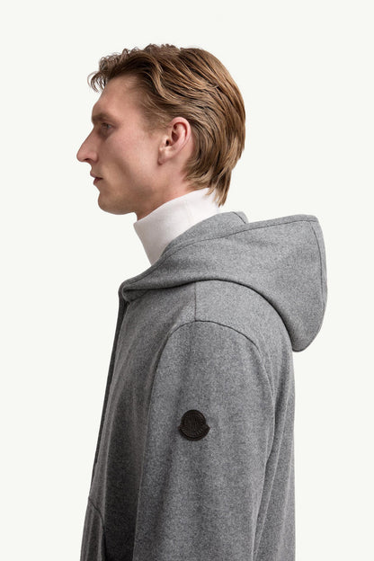 Moncler Wool Blend Zip-Up Hoodie Grey Grey