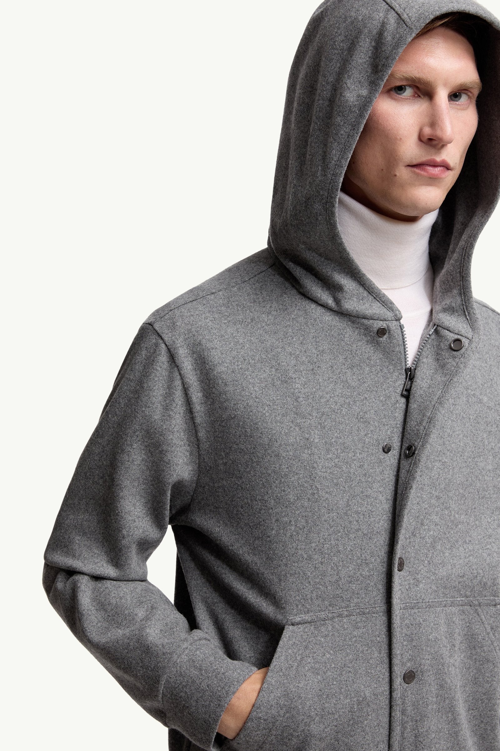 Moncler Wool Blend Zip-Up Hoodie Grey Grey
