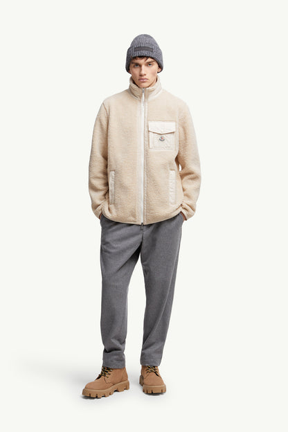 Moncler Teddy Zip-Up Sweatshirt With Pocket Light Beige Light Beige