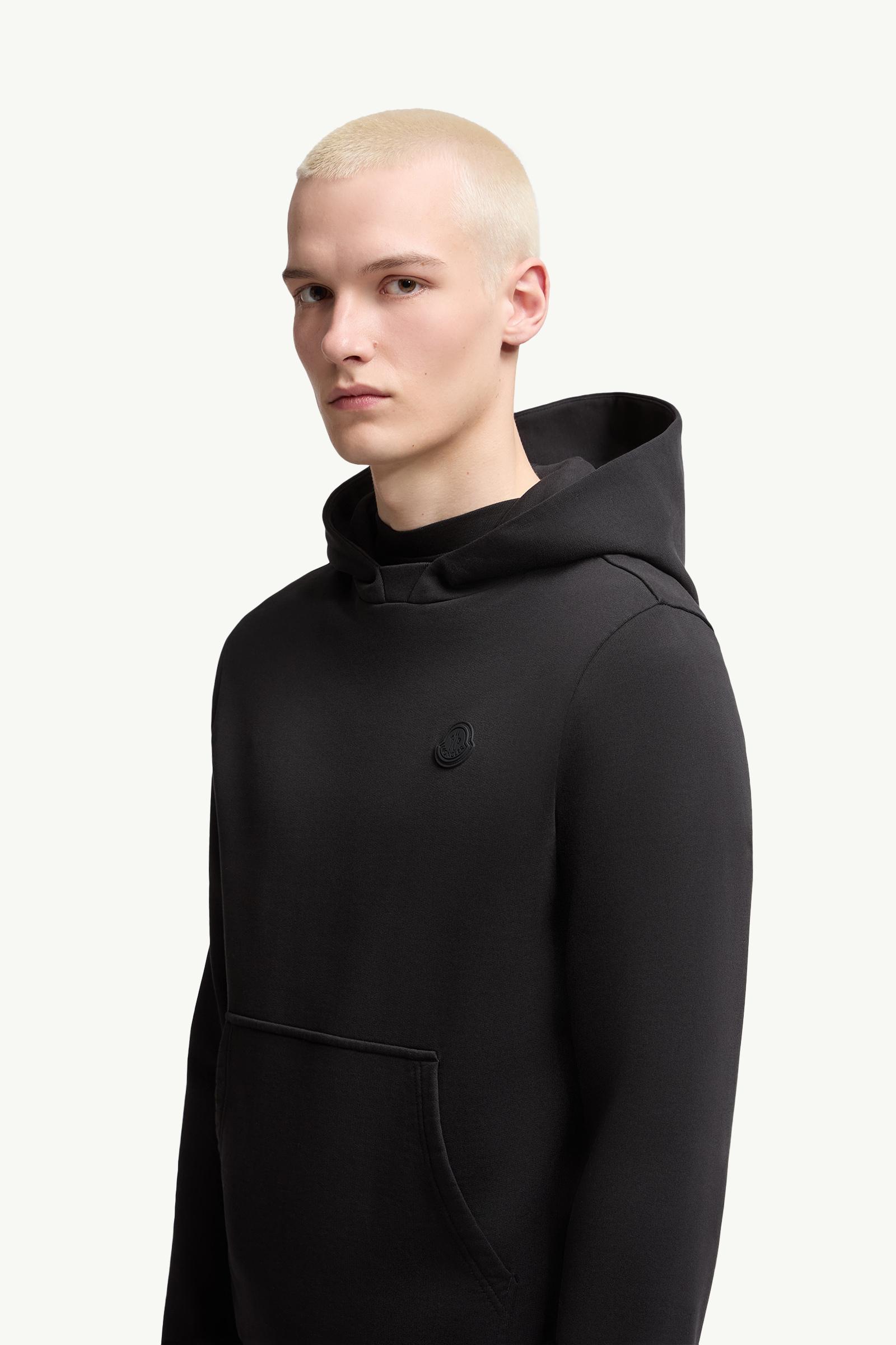 Moncler Tonal Back Logo Cotton Hoodie Black Black