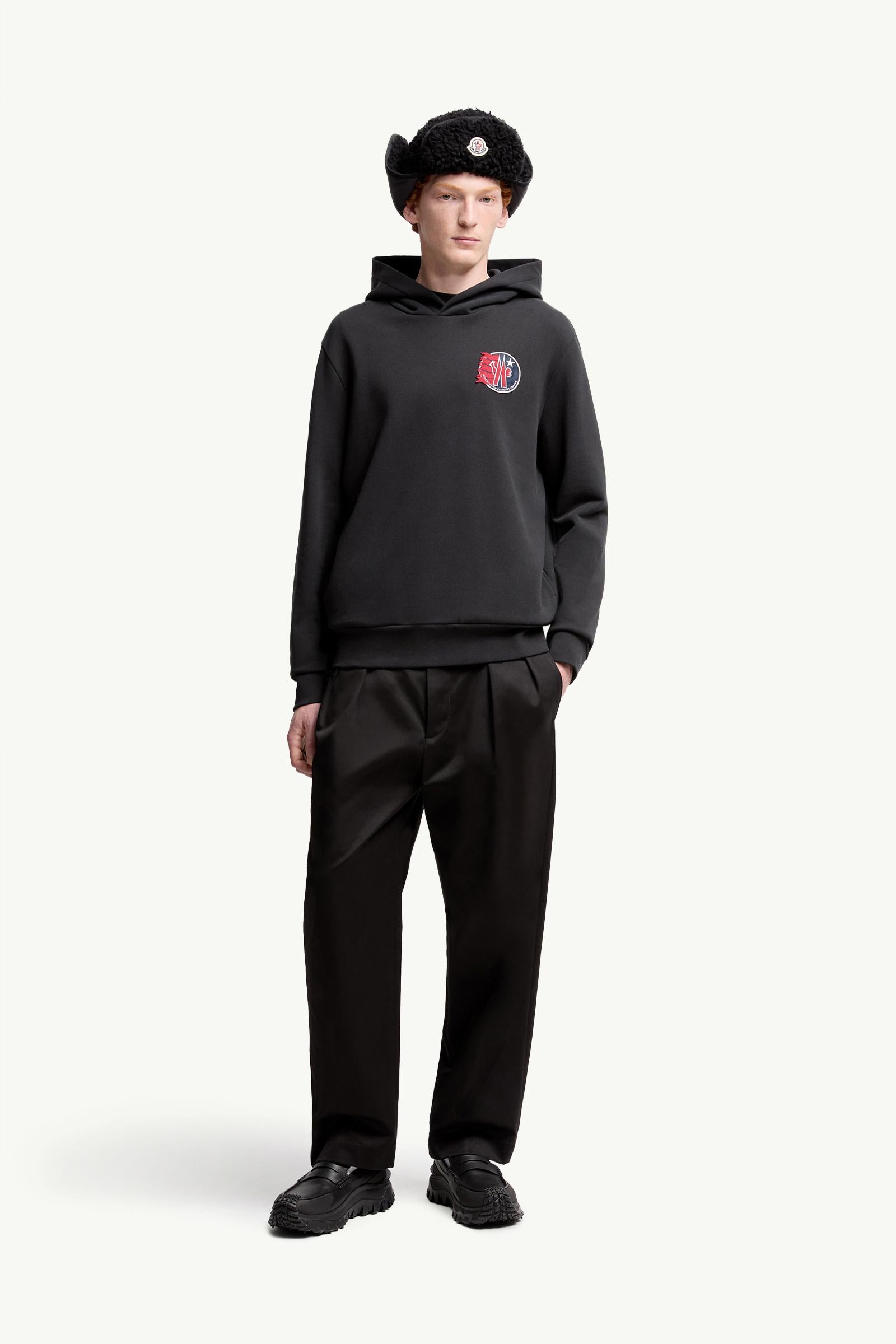 Moncler Star Logo Patch Cotton Hoodie Black Black
