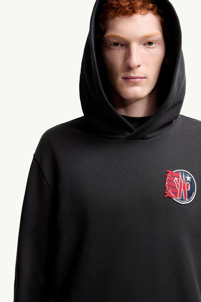 Moncler Star Logo Patch Cotton Hoodie Black Black