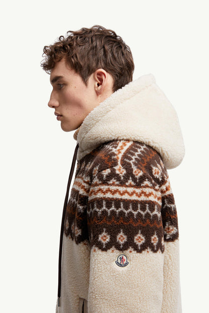 Moncler Geometric Jacquard Wool Blend Hoodie Multicolour Multicolour