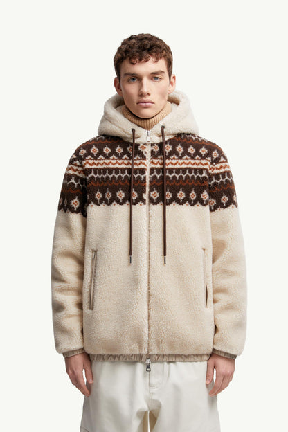 Moncler Geometric Jacquard Wool Blend Hoodie Multicolour Multicolour