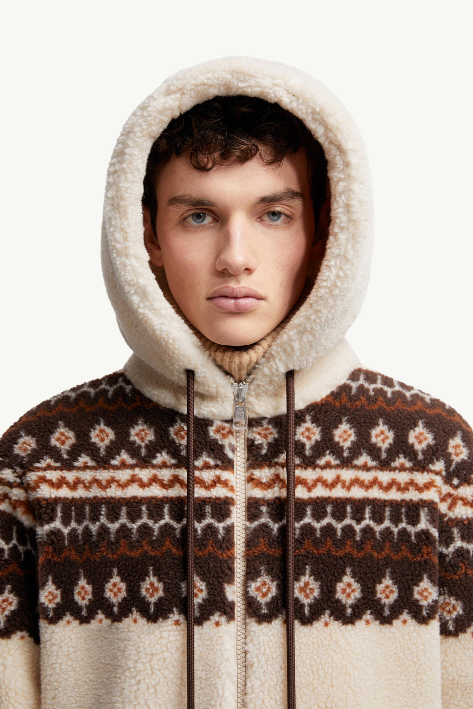 Moncler Geometric Jacquard Wool Blend Hoodie Multicolour Multicolour