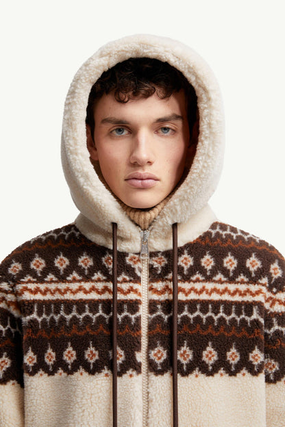 Moncler Geometric Jacquard Wool Blend Hoodie Multicolour Multicolour