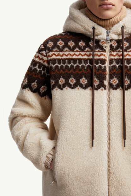 Moncler Geometric Jacquard Wool Blend Hoodie Multicolour Multicolour