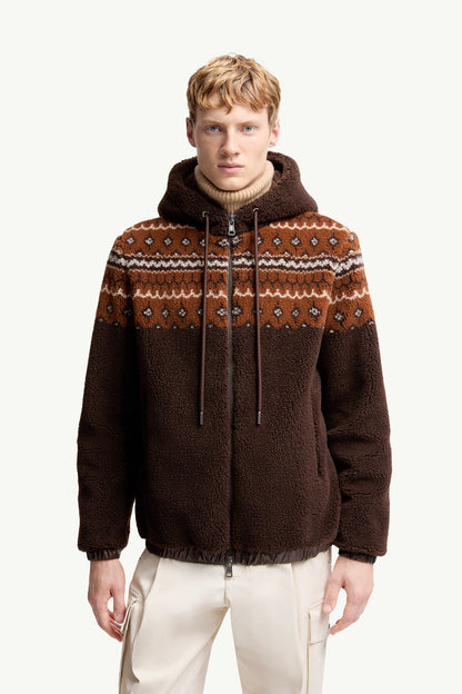 Moncler Geometric Jacquard Wool Blend Hoodie Brown Brown