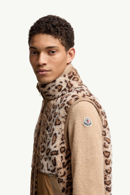 Moncler Wool Blend Teddy Zip-Up Vest Beige Beige