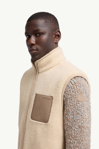 Moncler Nubuck-Trimmed Teddy Vest Beige Beige