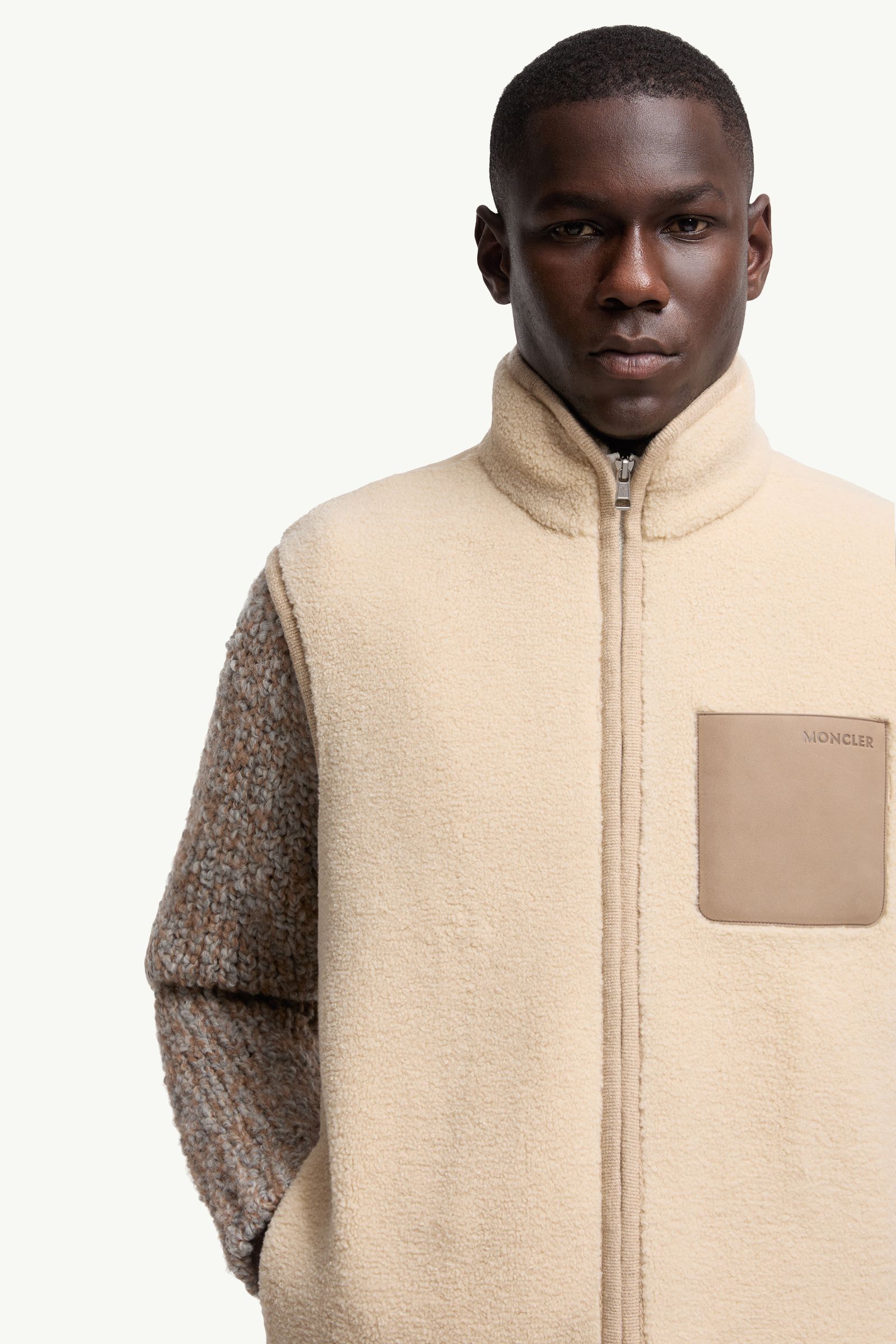 Moncler Nubuck-Trimmed Teddy Vest Beige Beige