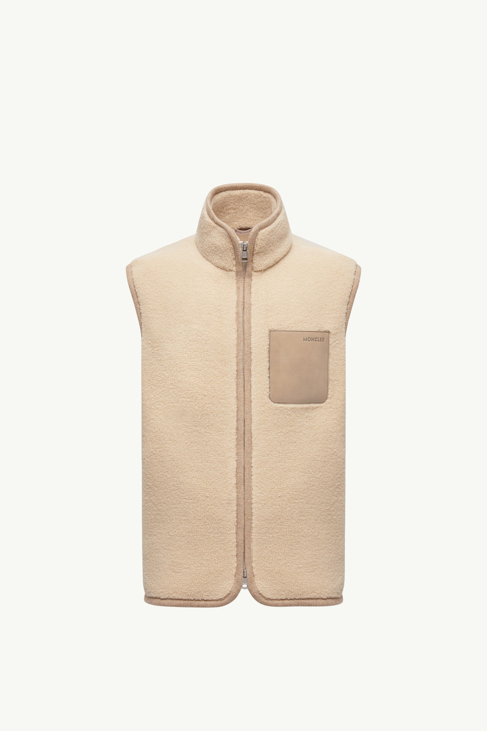 Moncler Nubuck-Trimmed Teddy Vest Beige Beige