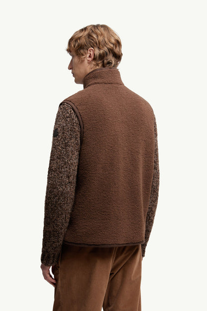 Moncler Nubuck-Trimmed Teddy Vest Brown Brown