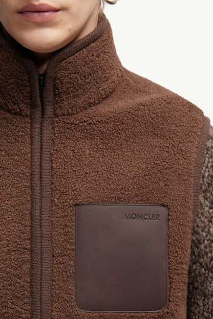 Moncler Nubuck-Trimmed Teddy Vest Brown Brown