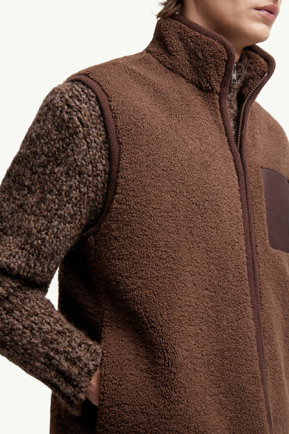 Moncler Nubuck-Trimmed Teddy Vest Brown Brown