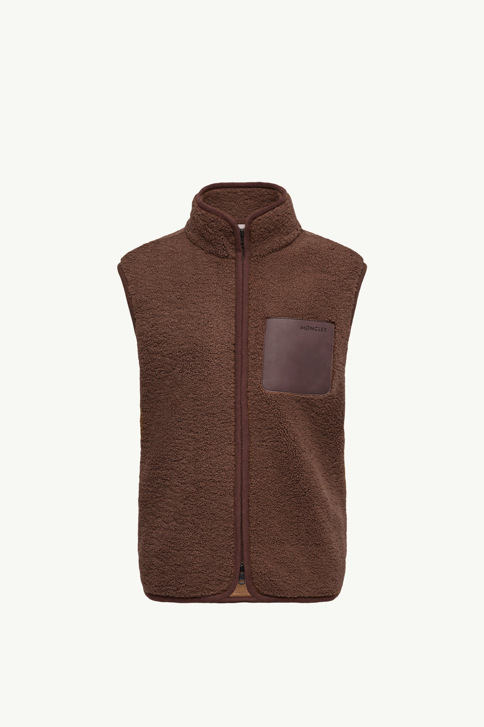 Moncler Nubuck-Trimmed Teddy Vest Brown Brown