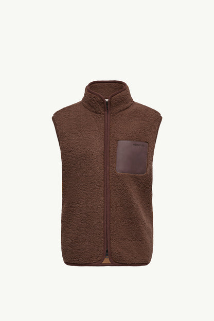 Moncler Nubuck-Trimmed Teddy Vest Brown Brown