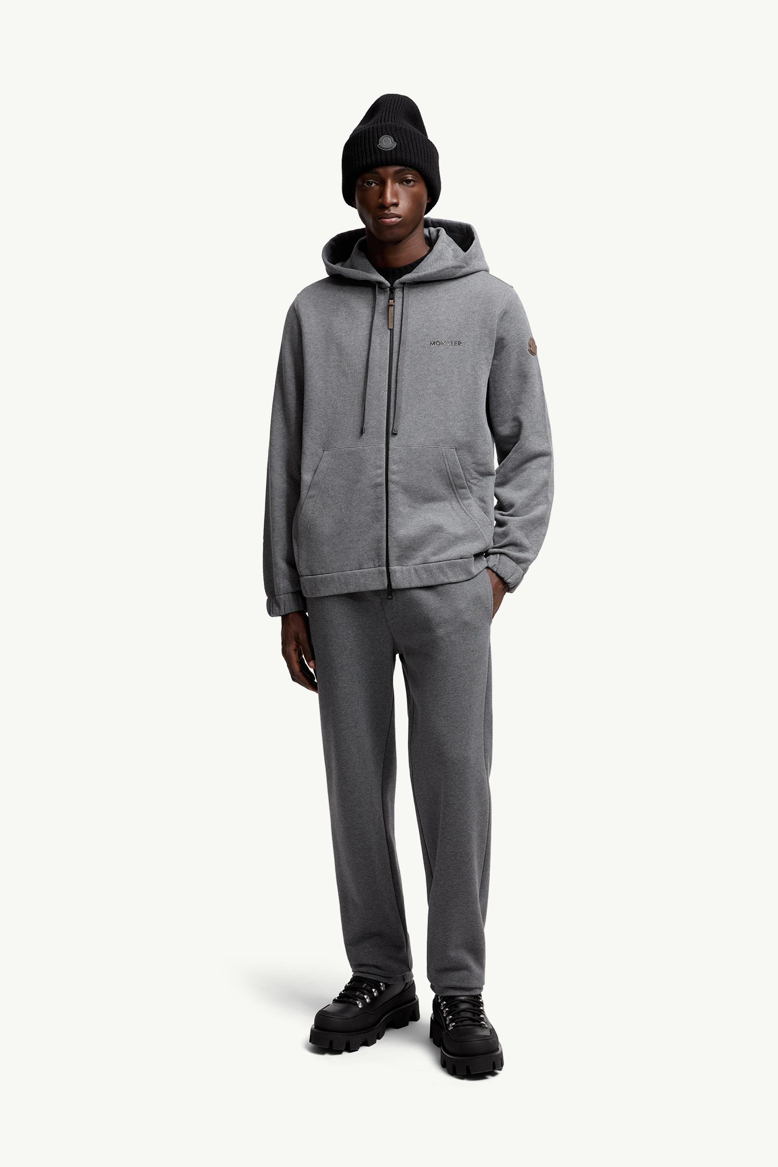 Moncler Leather Logo Cotton Blend Zip-Up Hoodie Dark Grey Dark Grey