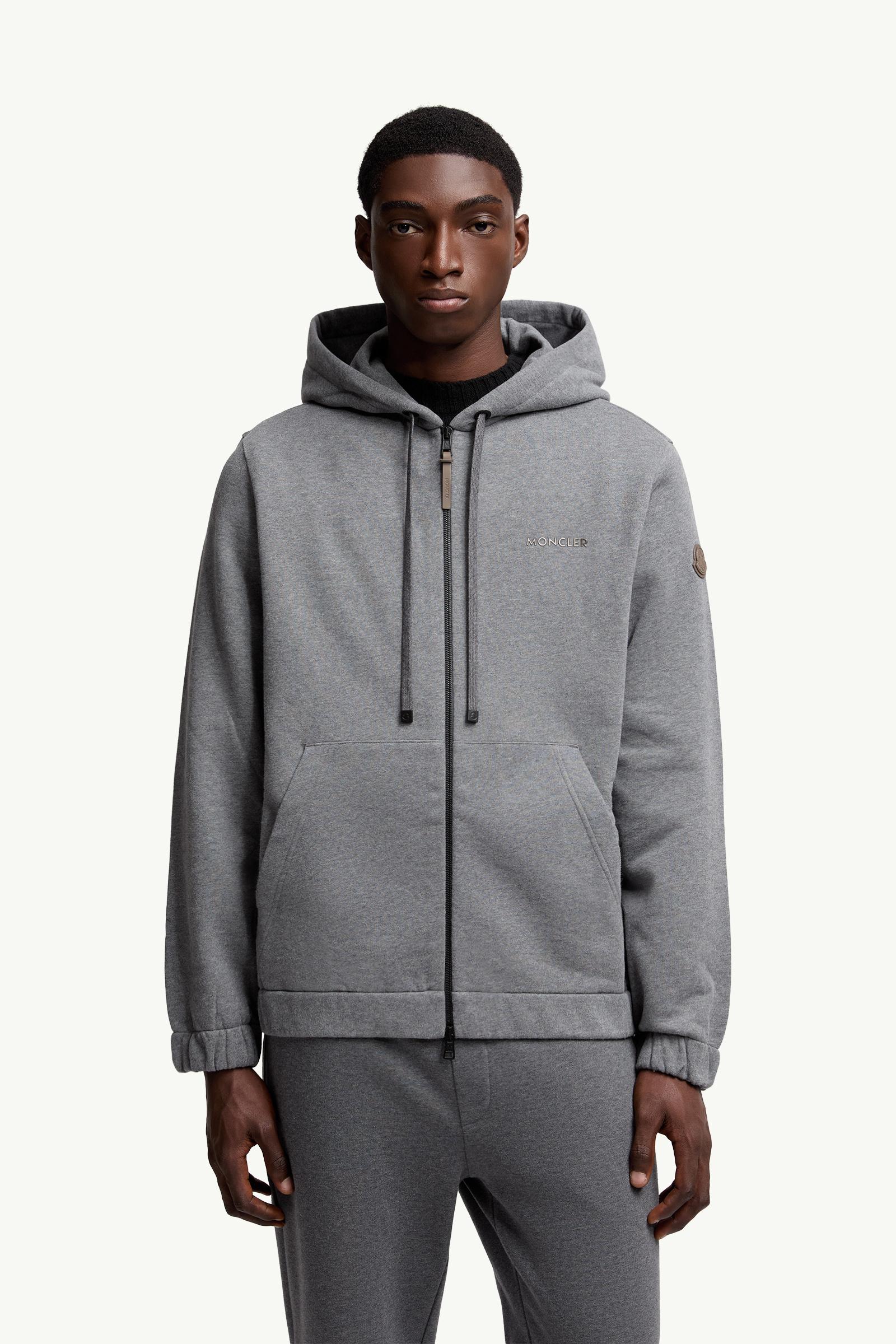 Moncler Leather Logo Cotton Blend Zip-Up Hoodie Dark Grey Dark Grey
