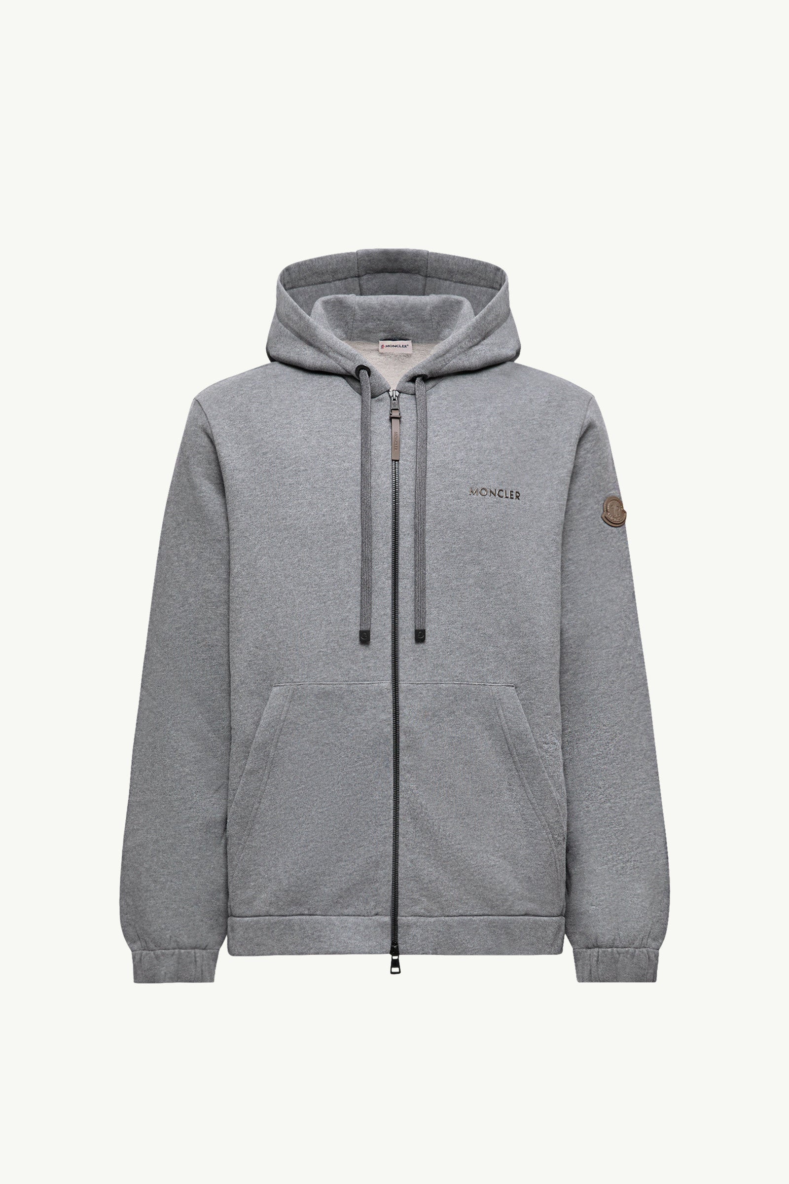 Moncler Leather Logo Cotton Blend Zip-Up Hoodie Dark Grey Dark Grey