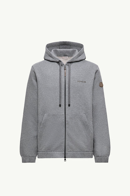 Moncler Leather Logo Cotton Blend Zip-Up Hoodie Dark Grey Dark Grey