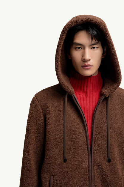 Moncler Teddy Zip-Up Hoodie Brown Brown