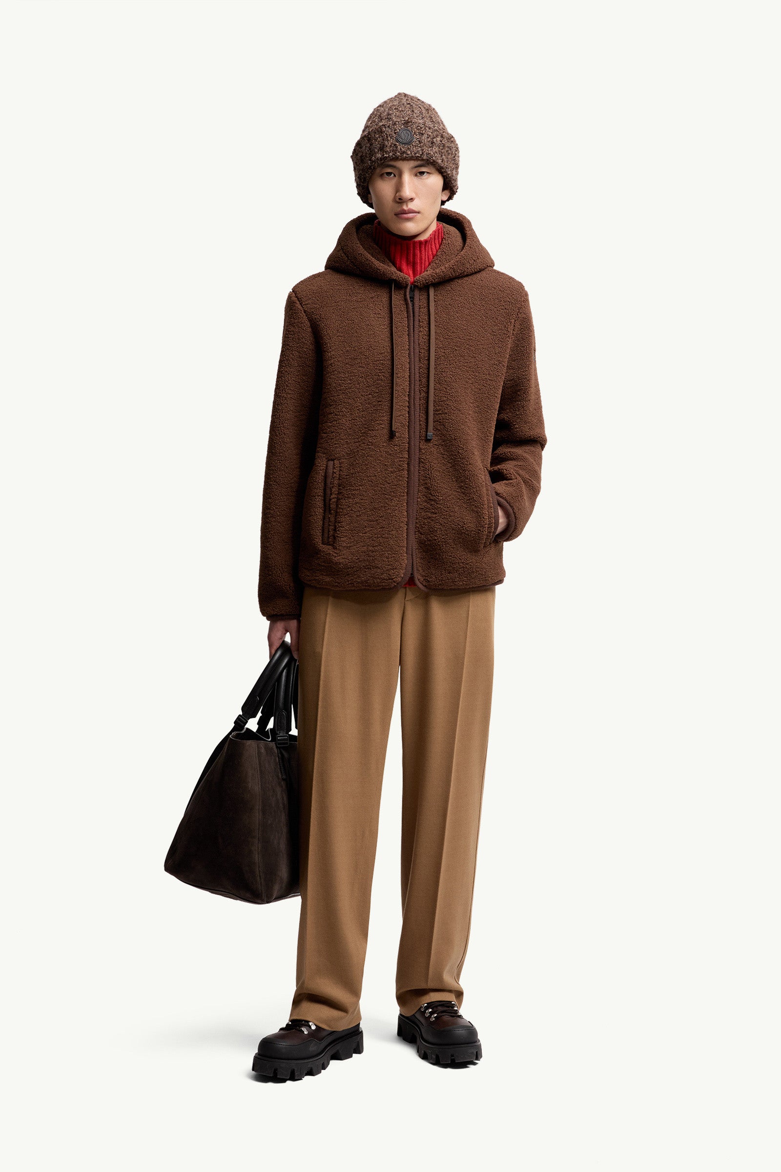 Moncler Teddy Zip-Up Hoodie Brown Brown