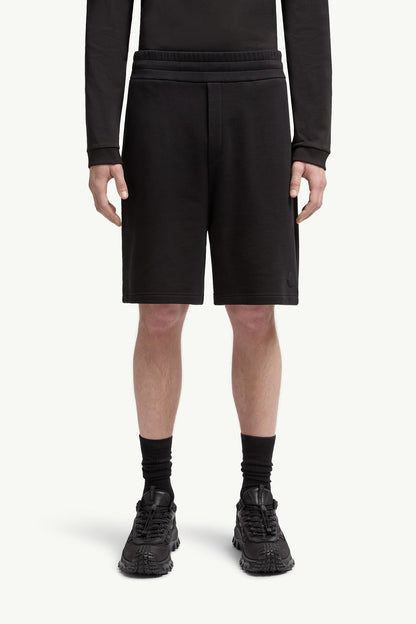 Moncler Logo Patch Cotton Shorts Black Black