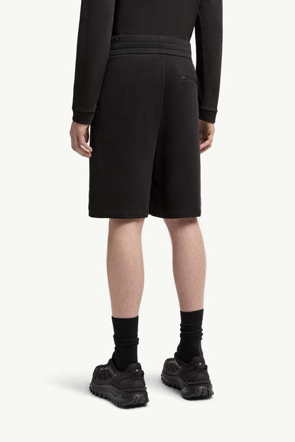 Moncler Logo Patch Cotton Shorts Black Black