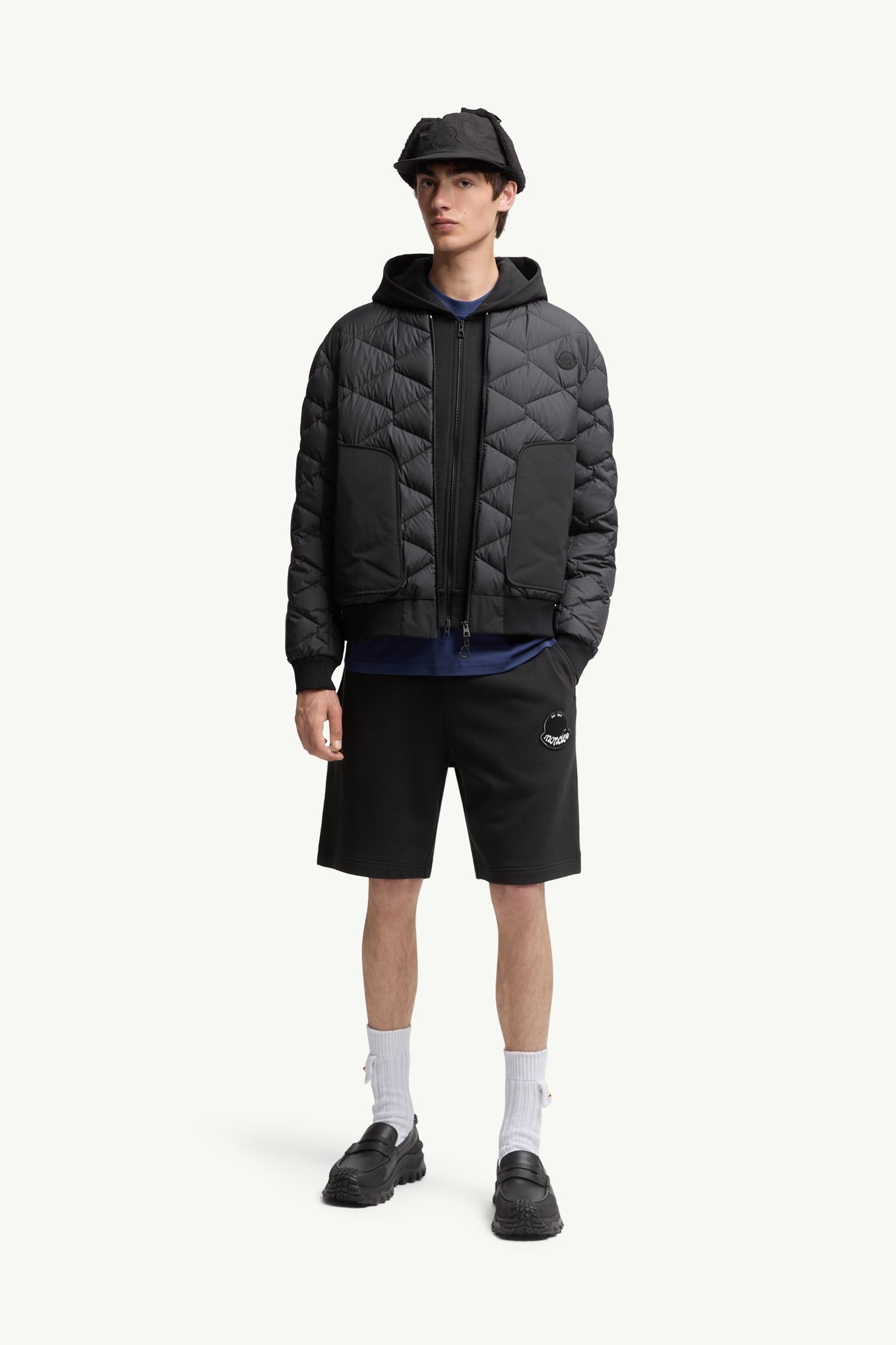 Moncler Logo Patch Cotton Shorts Black Black