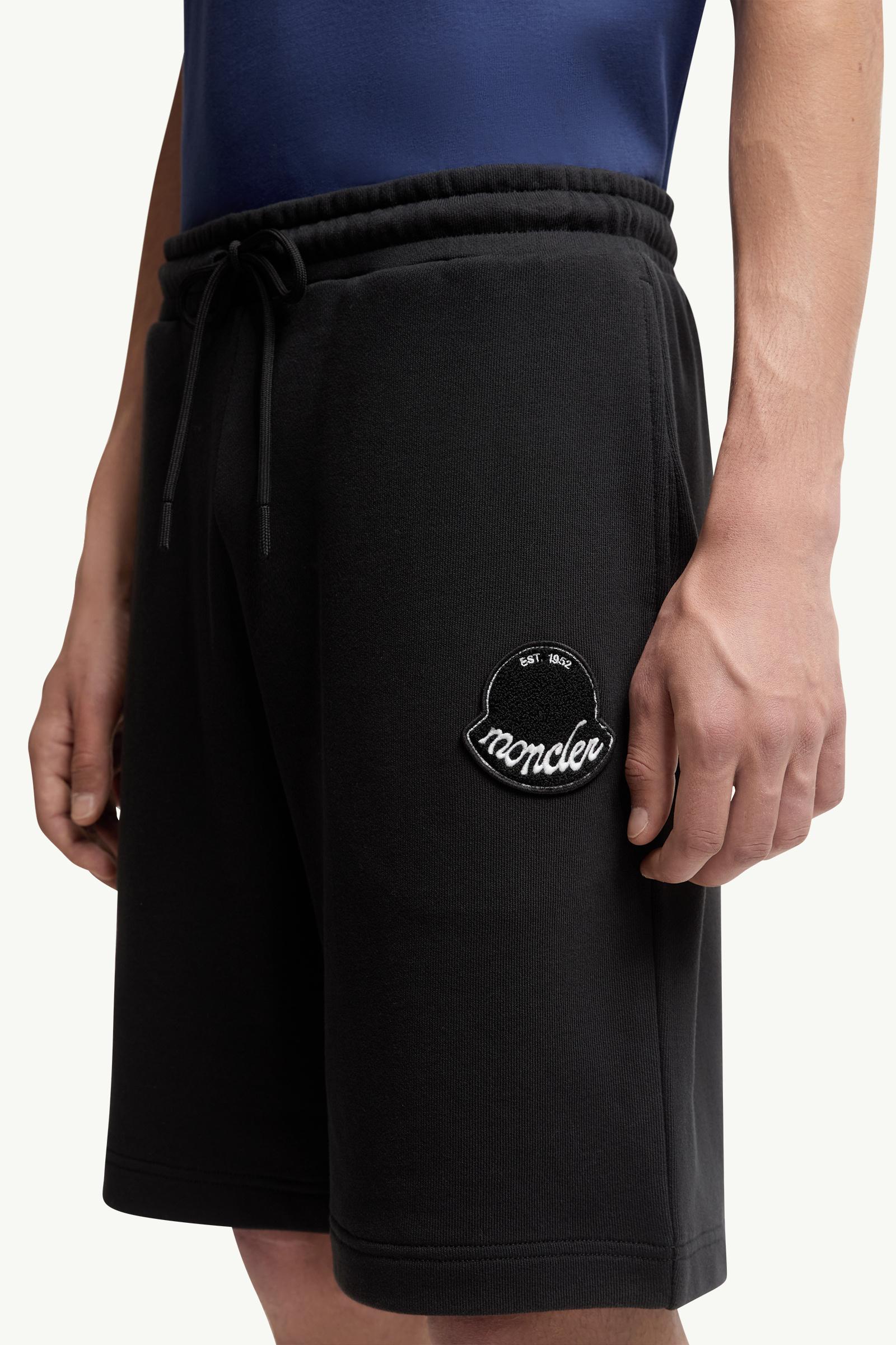 Moncler Logo Patch Cotton Shorts Black Black