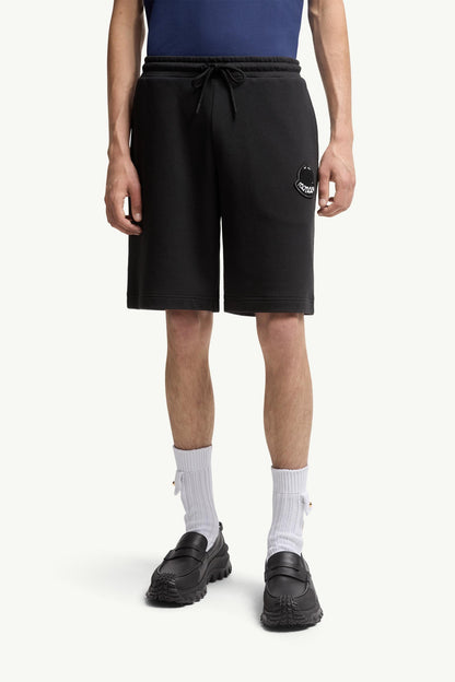 Moncler Logo Patch Cotton Shorts Black Black