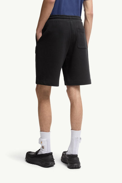 Moncler Logo Patch Cotton Shorts Black Black