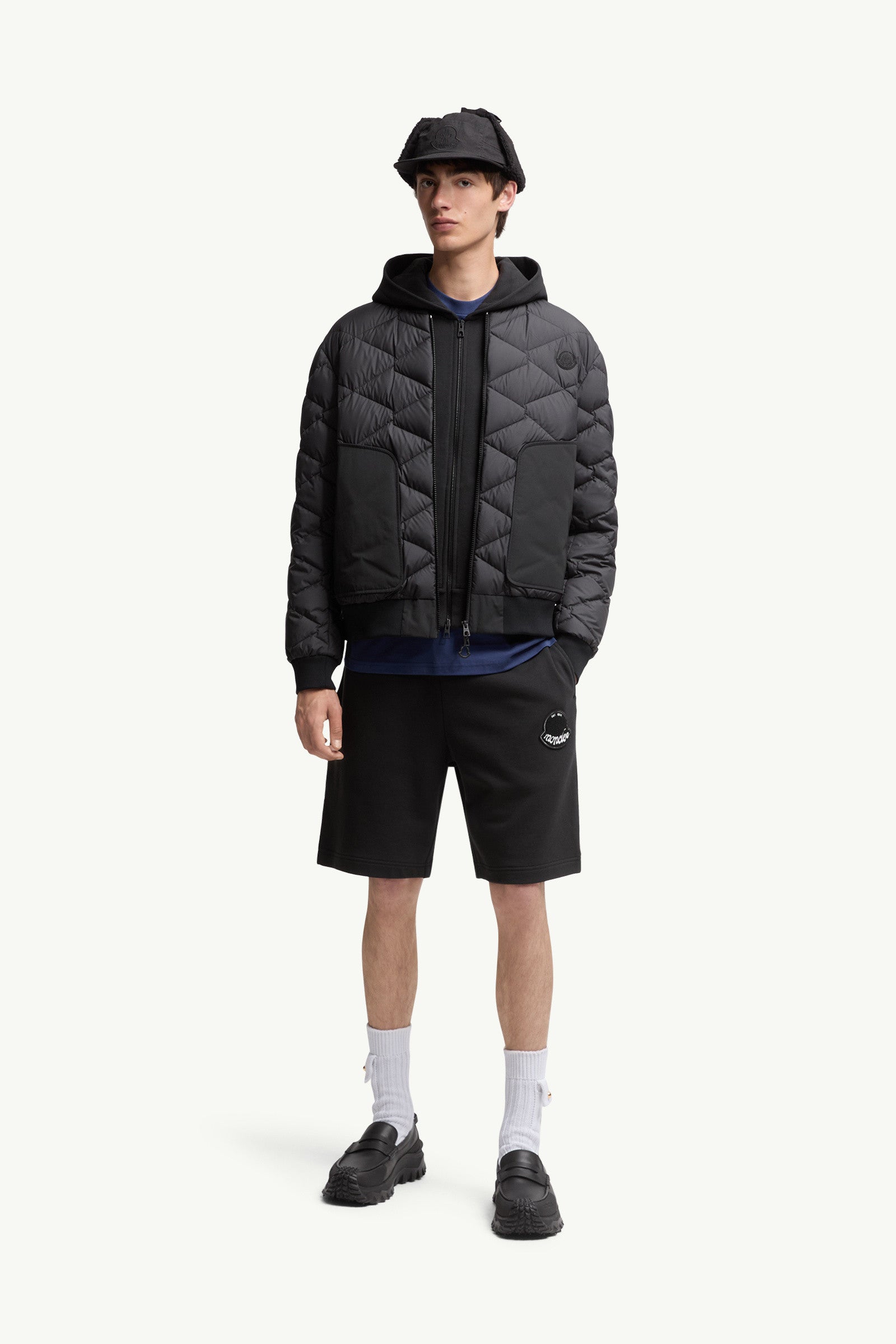 Moncler Logo Patch Cotton Shorts Black Black
