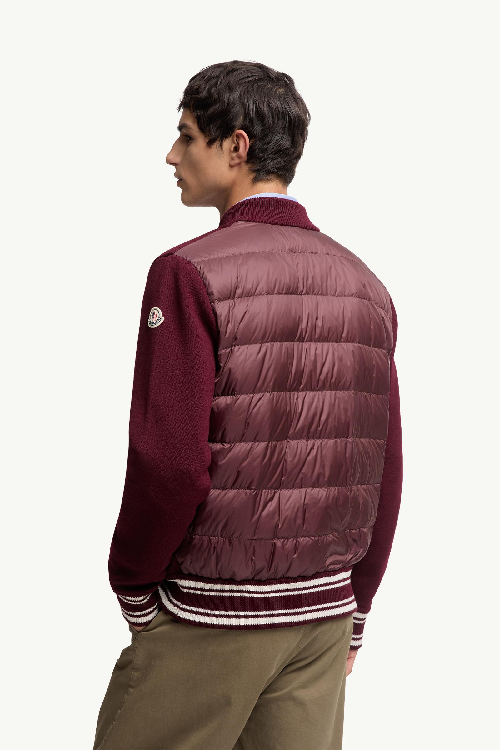 Moncler Embroidered Monogram Padded Zip-Up Wool Blend Cardigan Burgundy Burgundy