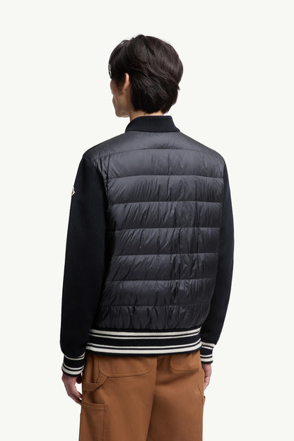 Moncler Embroidered Monogram Padded Zip-Up Wool Blend Cardigan Blue Blue