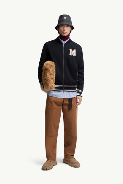 Moncler Embroidered Monogram Padded Zip-Up Wool Blend Cardigan Blue Blue