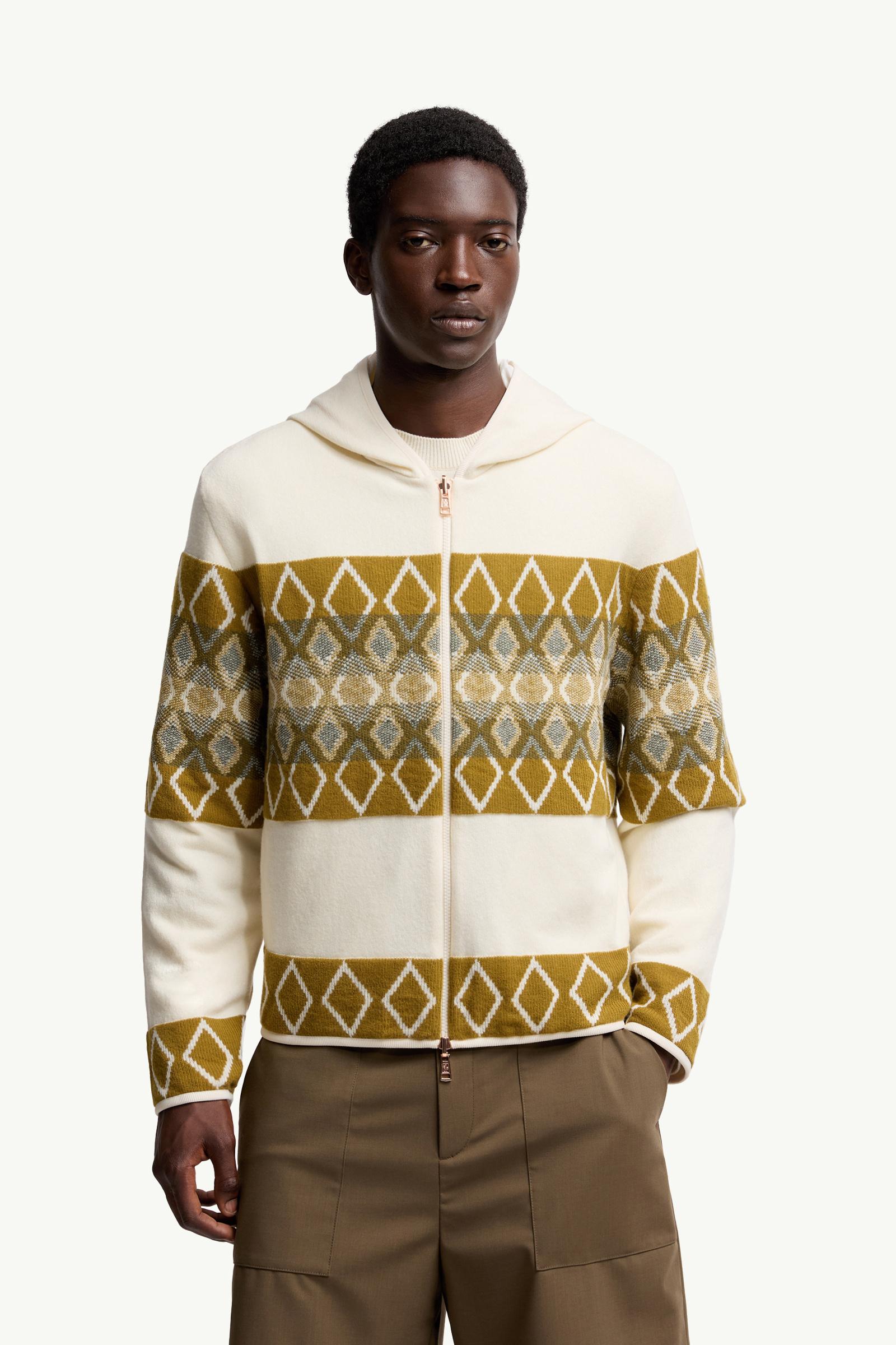 Moncler Reversible Wool Zip-Up Hoodie White & Green White & Green