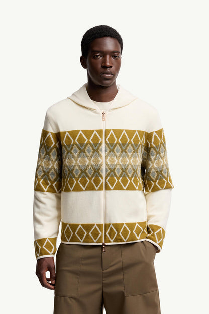 Moncler Reversible Wool Zip-Up Hoodie White & Green White & Green