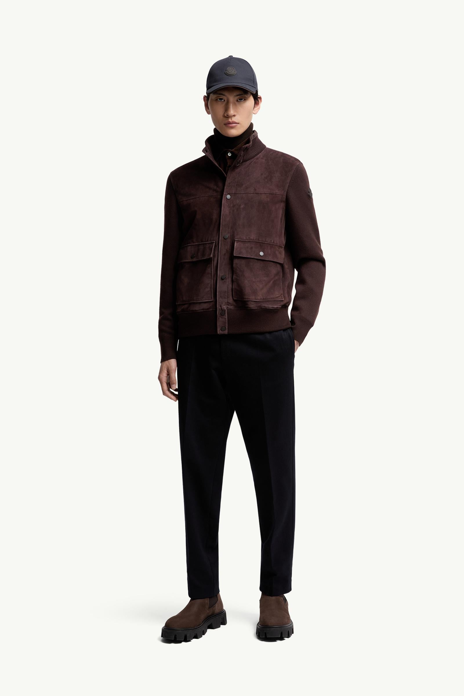 Moncler Wool & Suede Cardigan Brown Brown