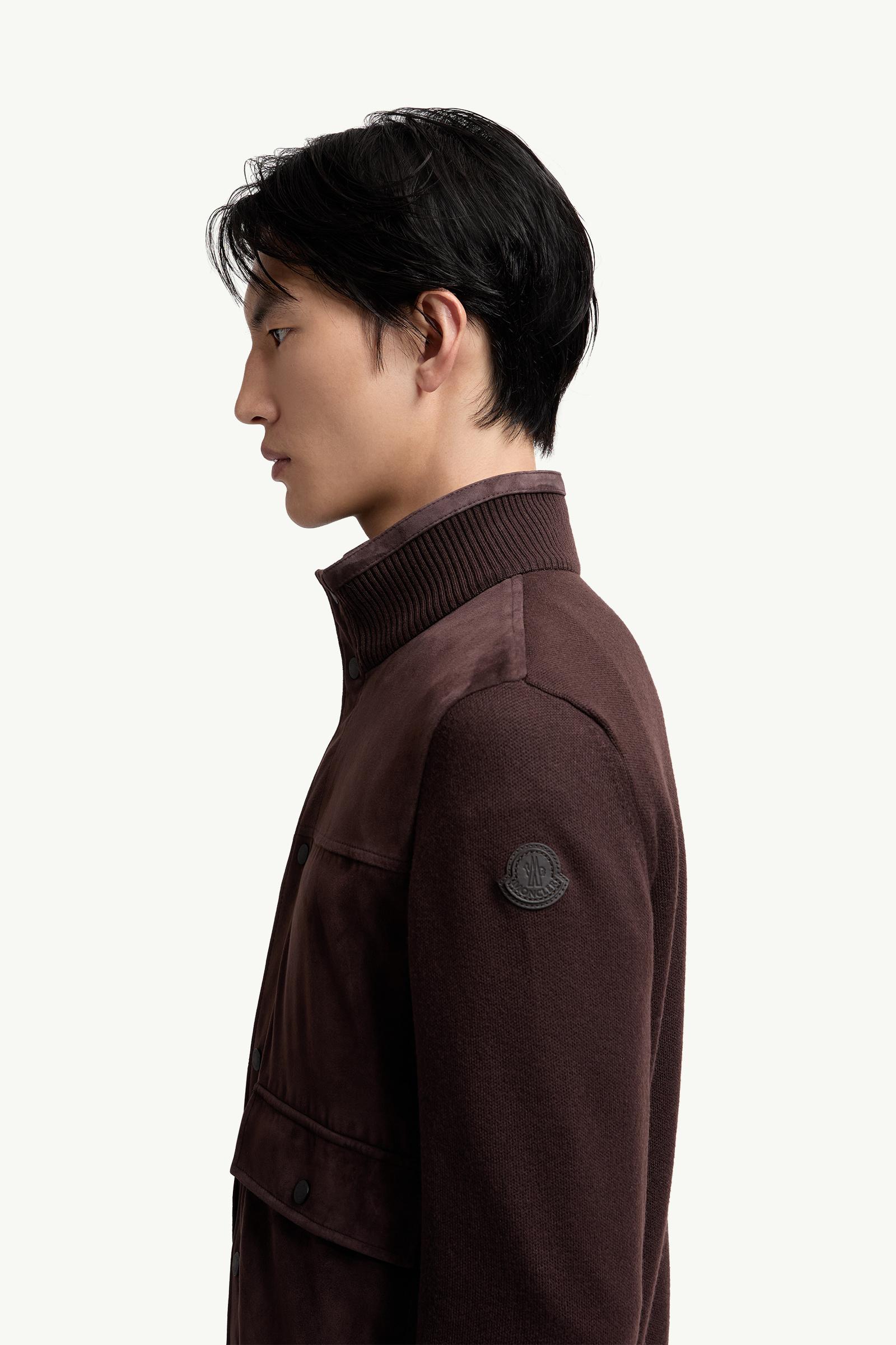 Moncler Wool & Suede Cardigan Brown Brown