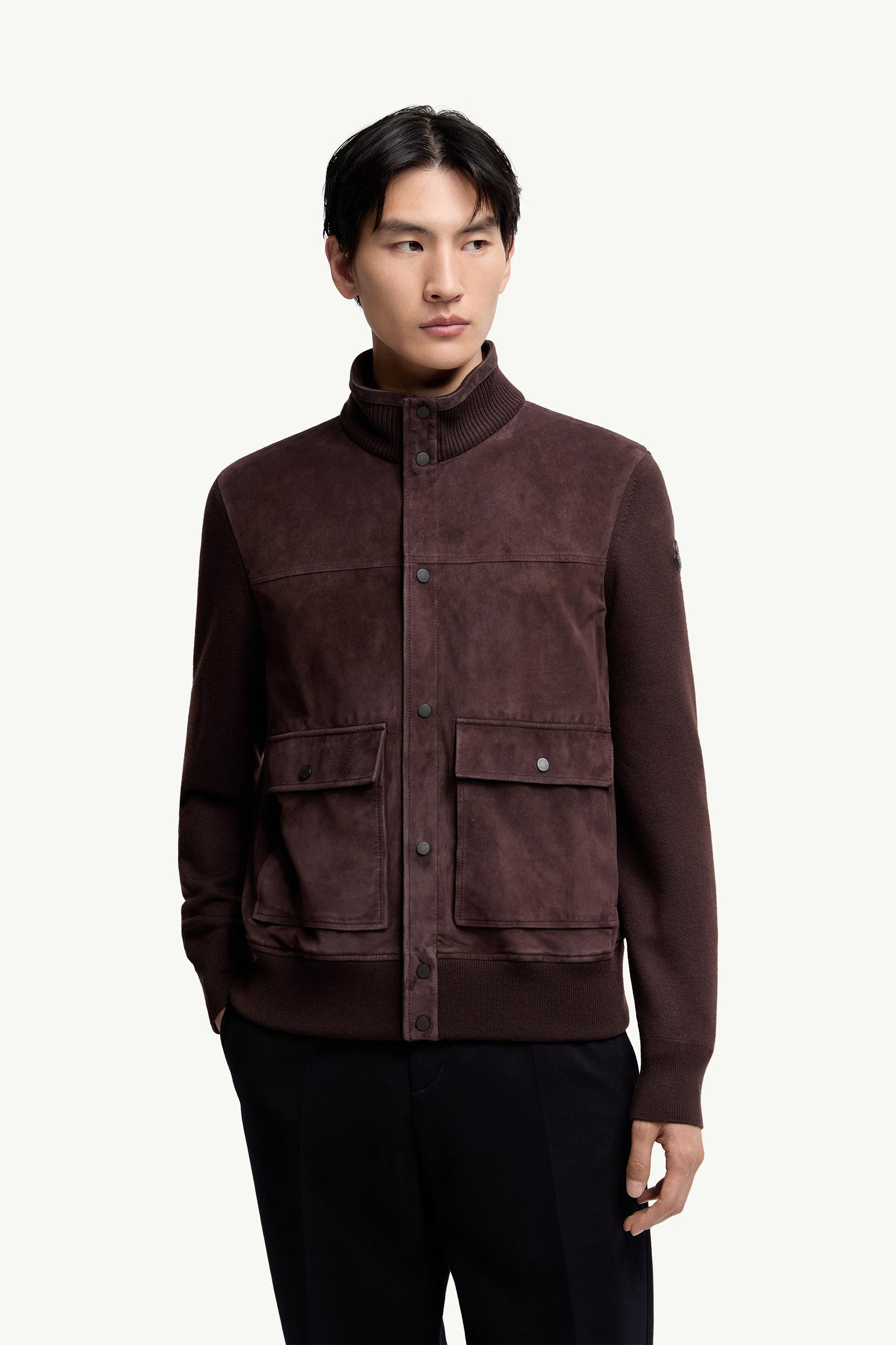 Moncler Wool & Suede Cardigan Brown Brown