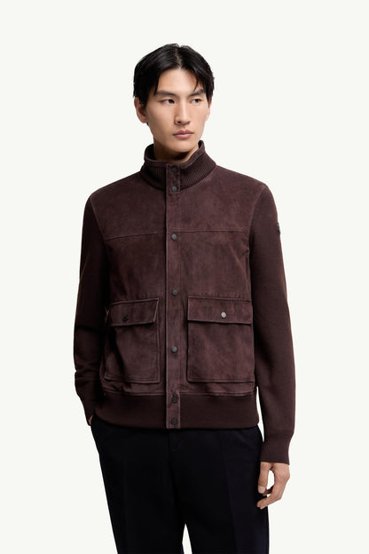 Moncler Wool & Suede Cardigan Brown Brown