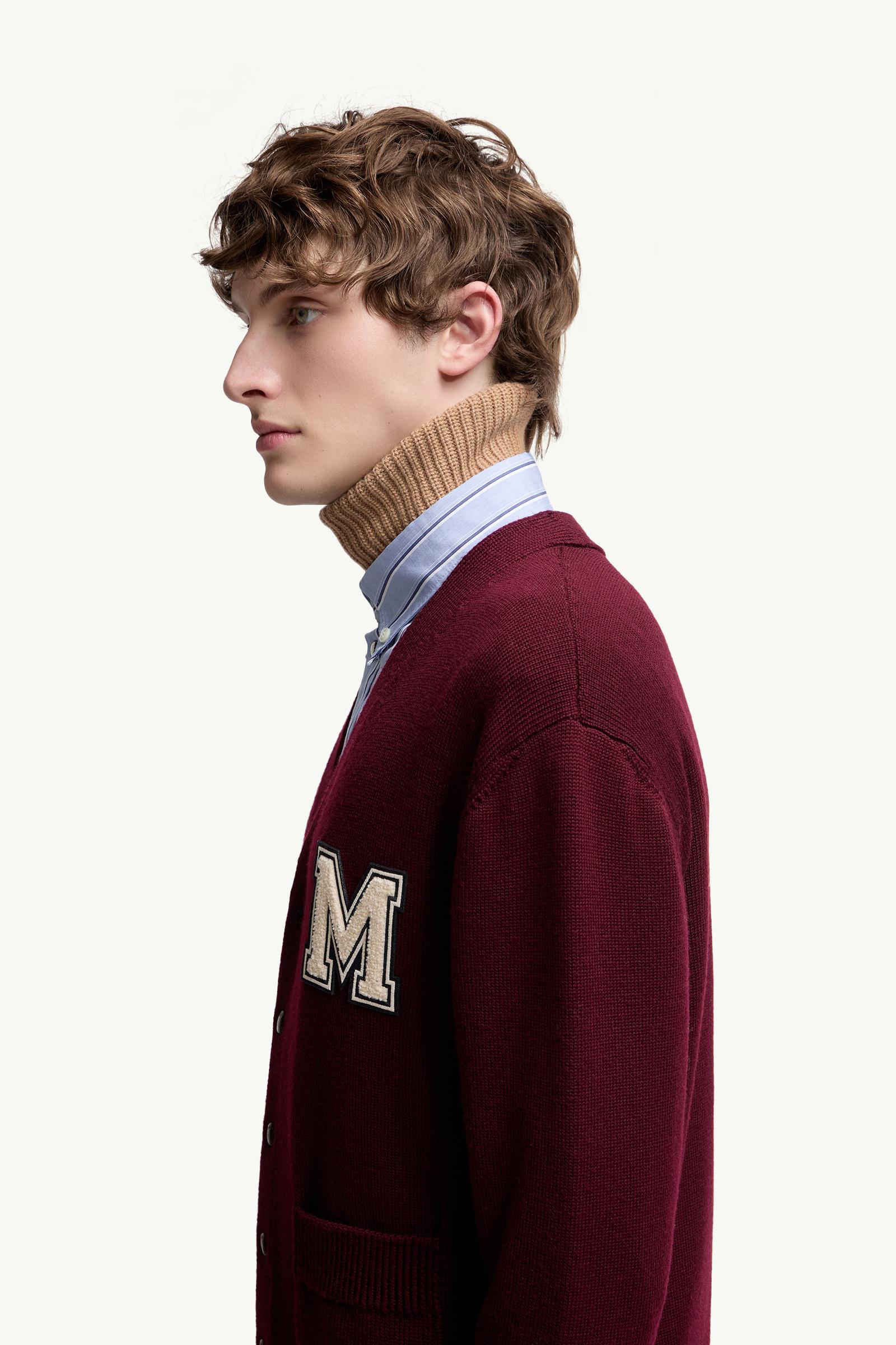 Moncler Embroidered Monogram Wool Cardigan Burgundy Burgundy