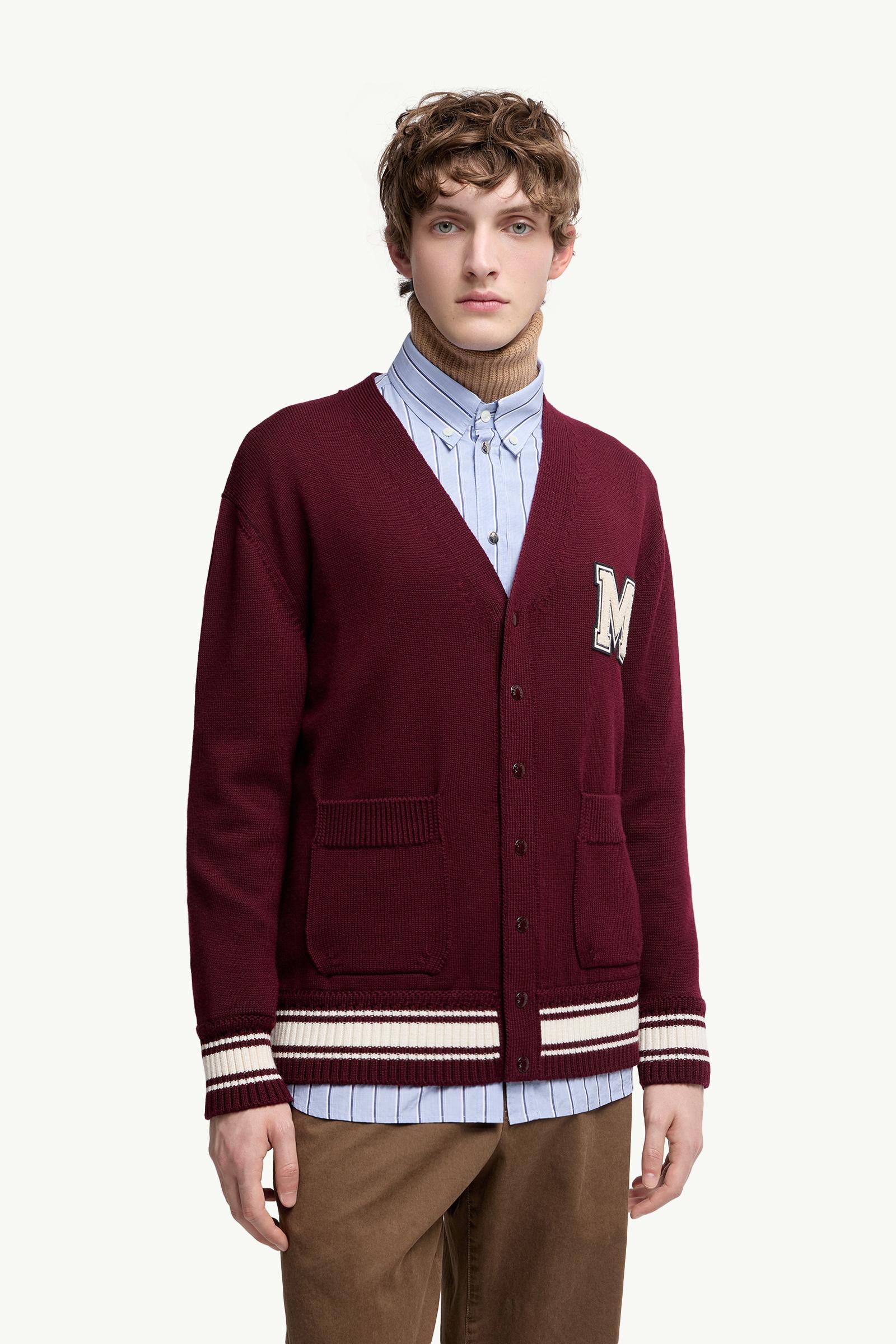 Moncler Embroidered Monogram Wool Cardigan Burgundy Burgundy